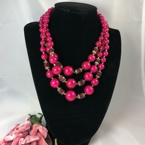 Vintage 3 strand pink pearl and crystal necklace